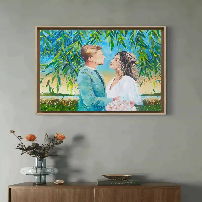 Live oil painting of wedding reception in southern Spain